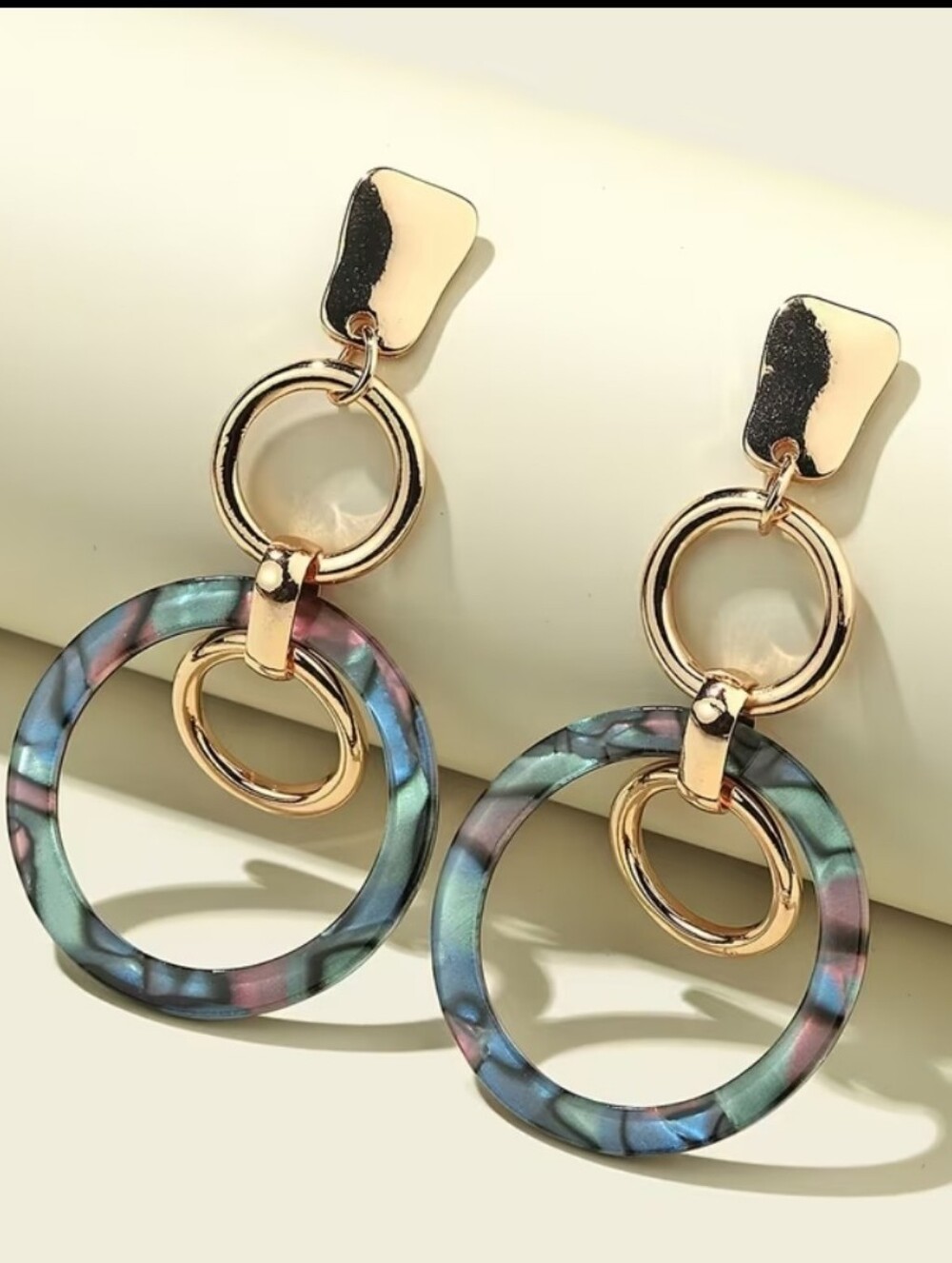 Artisan Gold-Tone Multicolor Abalone Hoop Drop Earrings